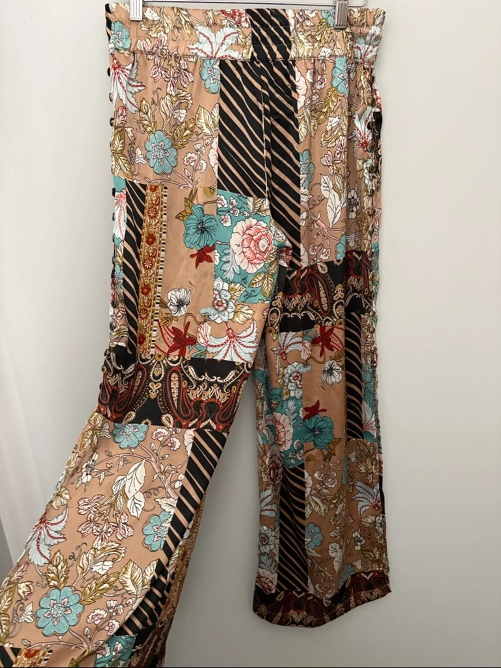 Boho Festival Patchwork Floral Paisley Wide Leg Pants Small Indie FairyCore - Picture 7 of 8
